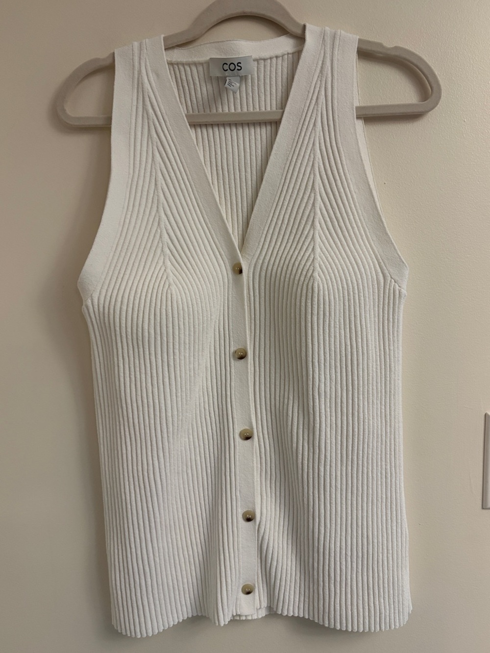 COS White Ribbed V-Neck Button Front Tank Top - Picture 2 of 9